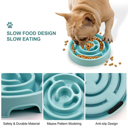 Slow Feeder Dog and Cat Bowl – Non-Slip Anti-Gulping Feeding Dish for Large, Medium & Small Dogs, Puppies and Cats