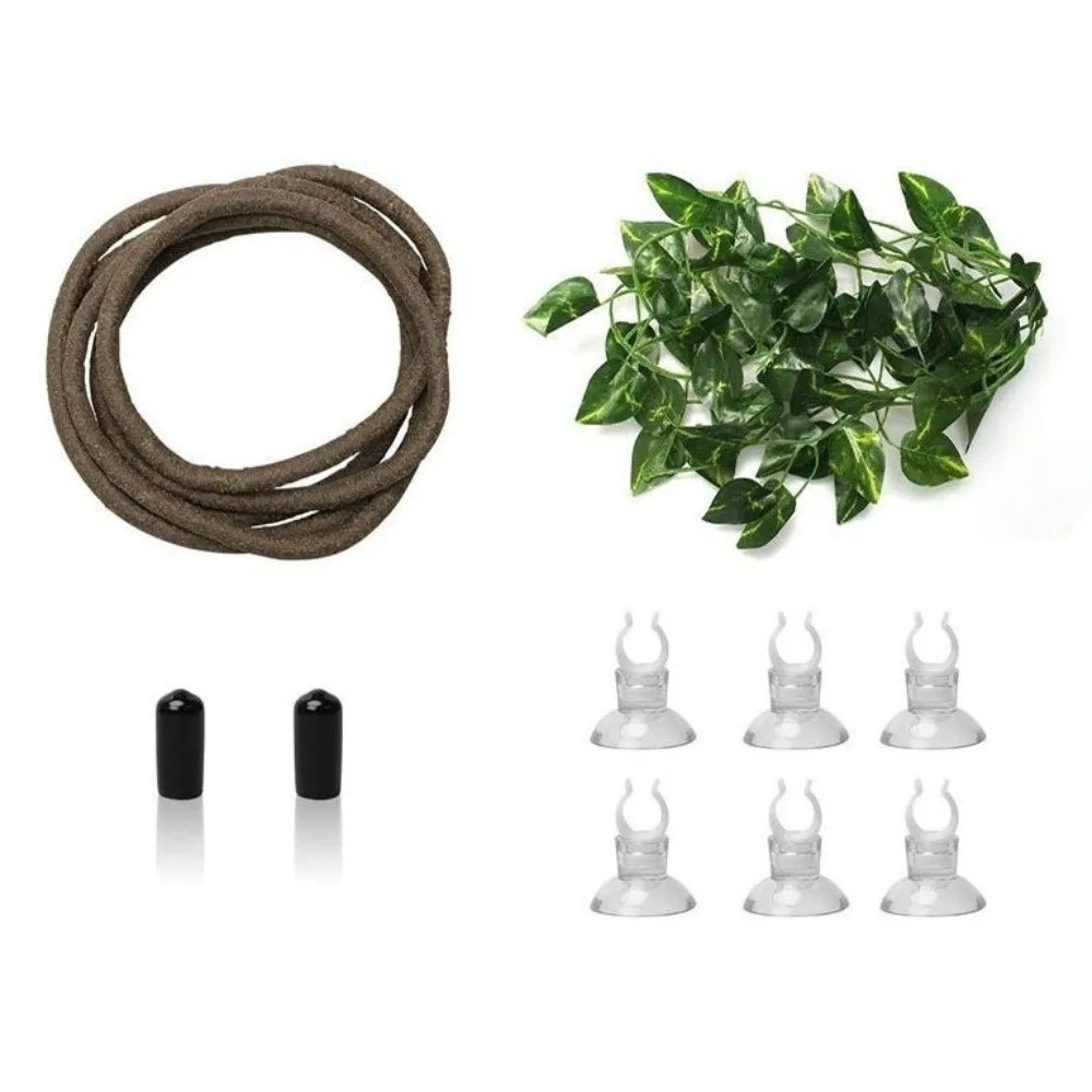 Rattan Reptile Vines Set – Climbing Vines with Suction Cups & Artificial Plants for Lizard, Gecko & Chameleon Terrariums