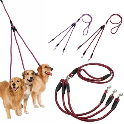 3-Way No-Tangle Dog Leash – Adjustable Triple Coupler Lead with Soft Padded Handle for Walking 3 Dogs