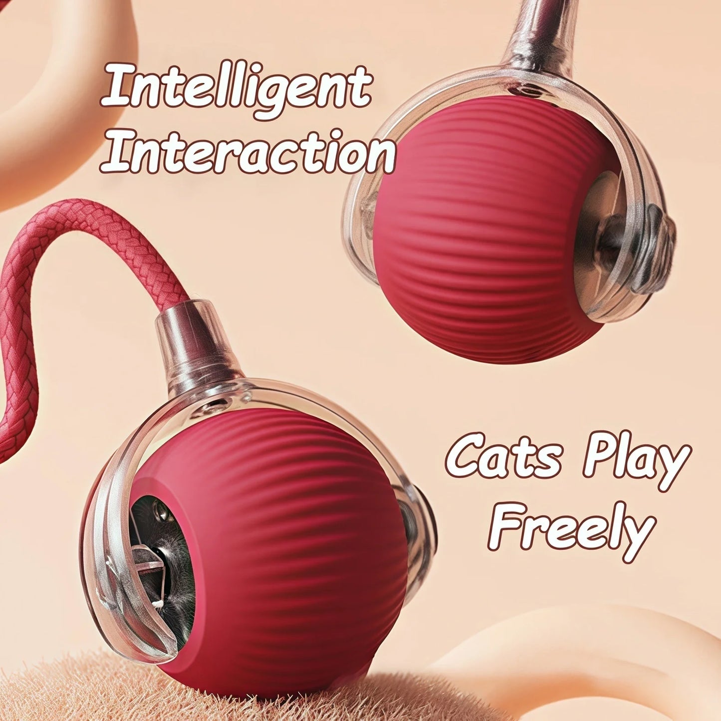 Automatic Rolling Cat Toy Ball – Rechargeable Smart Ball with Faux Tail Mouse Chase Toy for Cats & Small Dogs