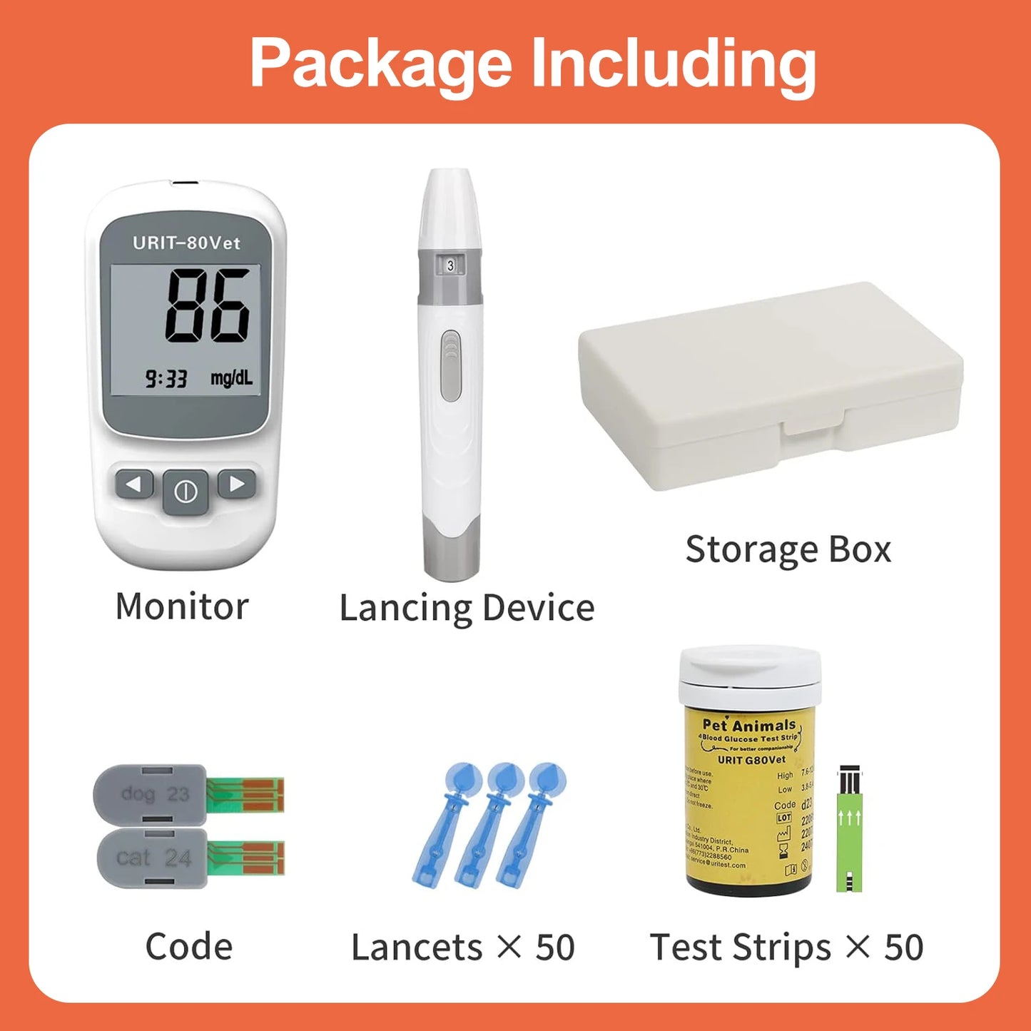 Pet Blood Glucose Monitoring Kit – All-in-One Digital Diabetes Testing System for Cats & Dogs, Home or Clinic Use