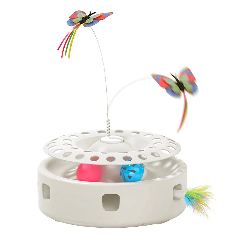 ROJECO 3-in-1 Automatic Cat Toy – Interactive Electric Butterfly, Feather Teaser & Track Ball Play Set for Indoor Cats & Kittens