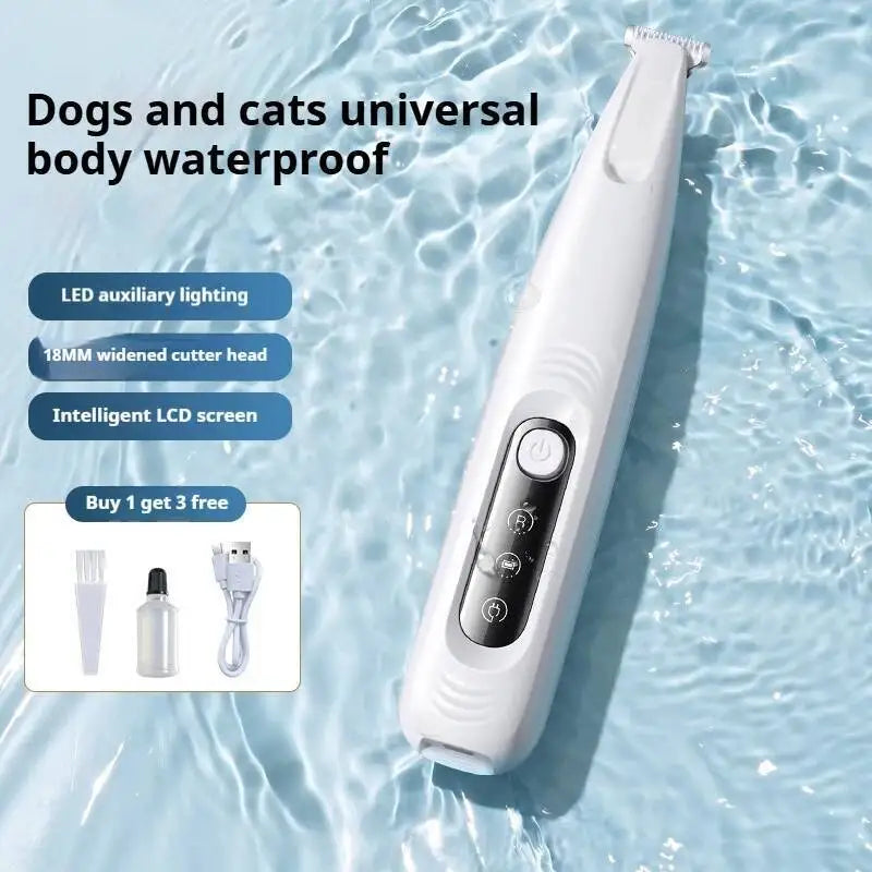 Dog and Cat Paw Trimmer with LED Light – Waterproof Pet Grooming Clipper with Digital Display & 18mm Wide Blade