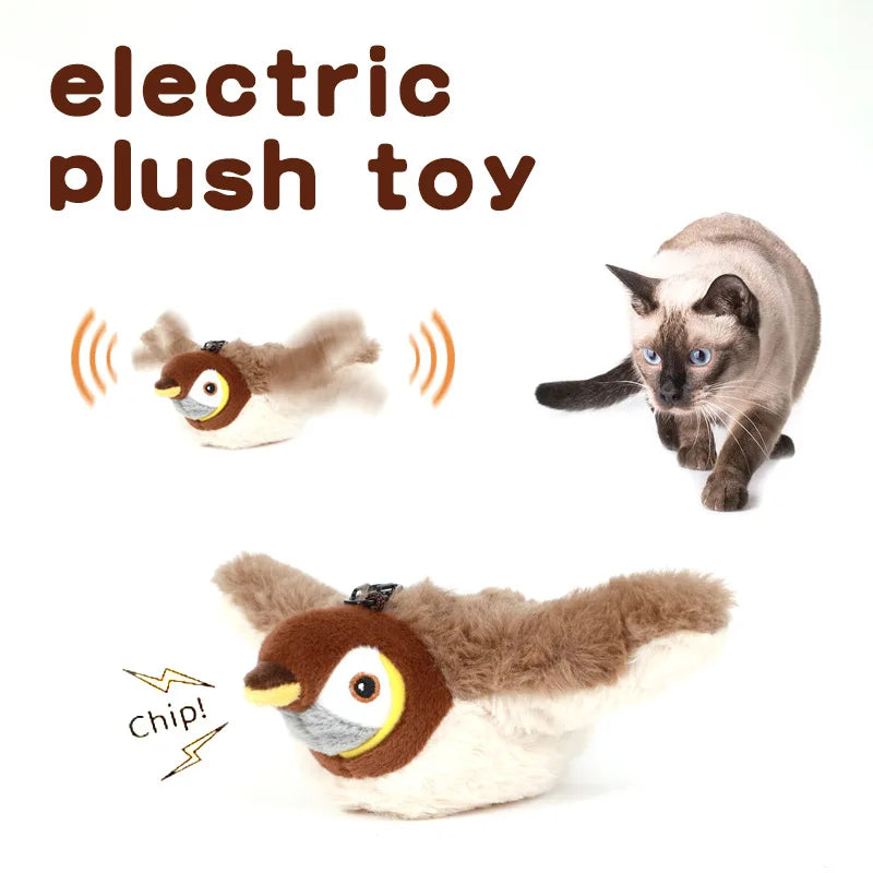 Interactive Chirping Flapping Bird Cat Toy – Rechargeable Touch-Activated Plush Pet Toy for Cats & Dogs