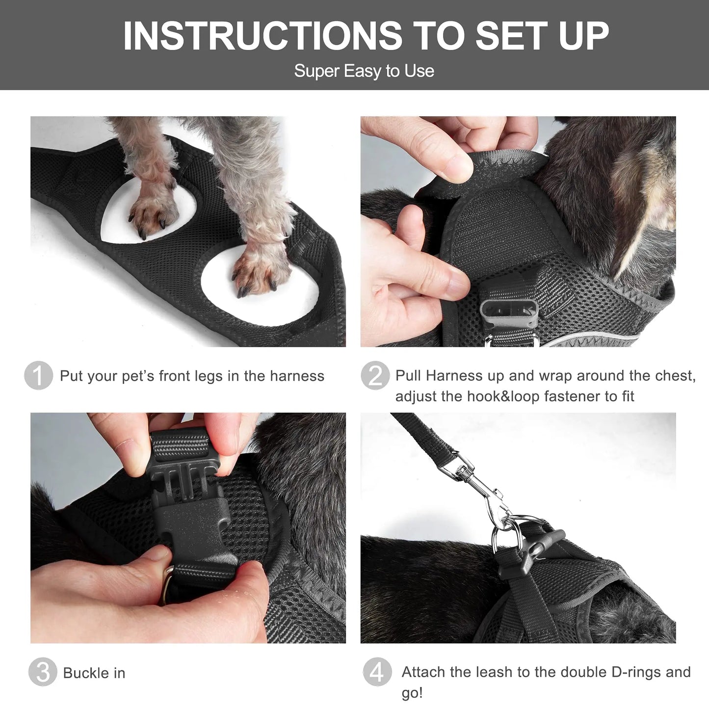 Breathable Mesh Pet Harness and Leash Set – Adjustable Reflective Vest for Dogs & Cats