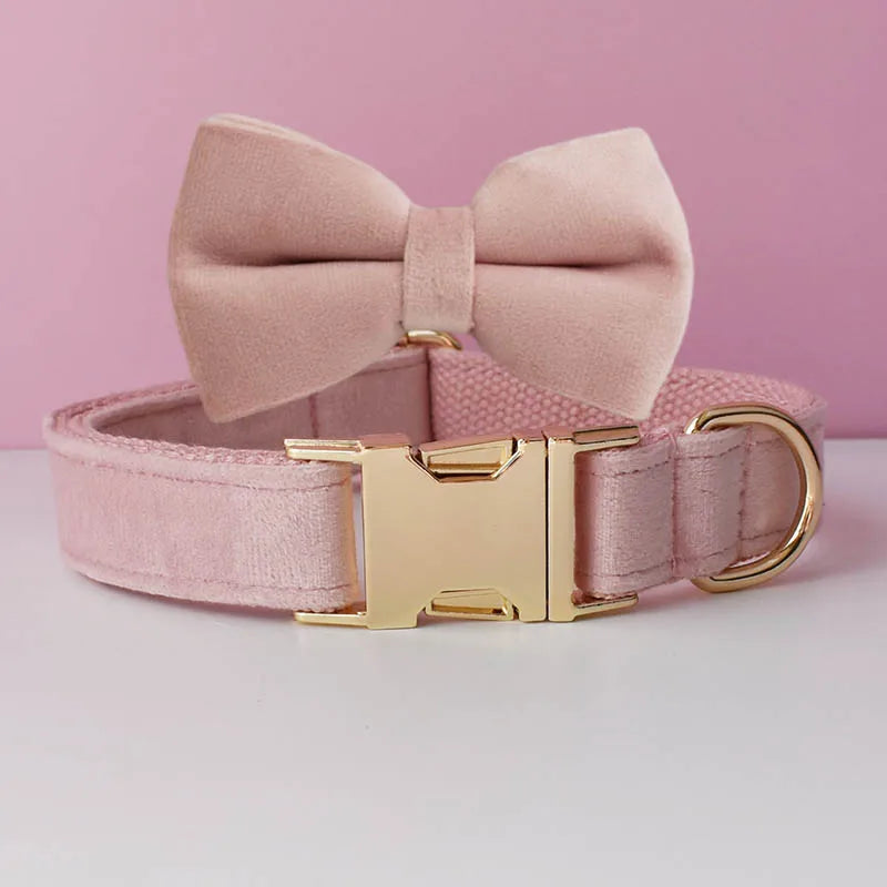 Custom Engraved Velvet Dog Collar and Leash Set – Personalized for Medium & Large Dogs