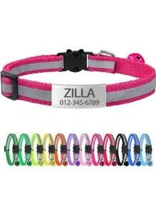 13 Colors Custom Engraved Reflective Cat Collar with Safety Buckle & Bell, Adjustable Personalized Pet Collar for Small Cats
