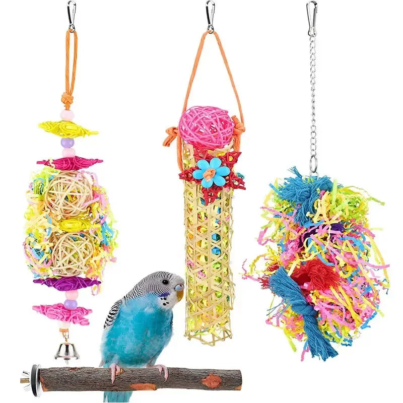 Parrot Toy Set – Interactive Bird Cage Toy Combination with Chewing, Climbing & Play Accessories for Parrots & Pet Birds