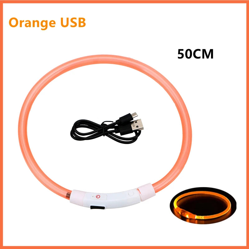 USB Rechargeable LED Glowing Dog Collar – Adjustable Light-Up Safety Collar for Small & Large Dogs and Cats