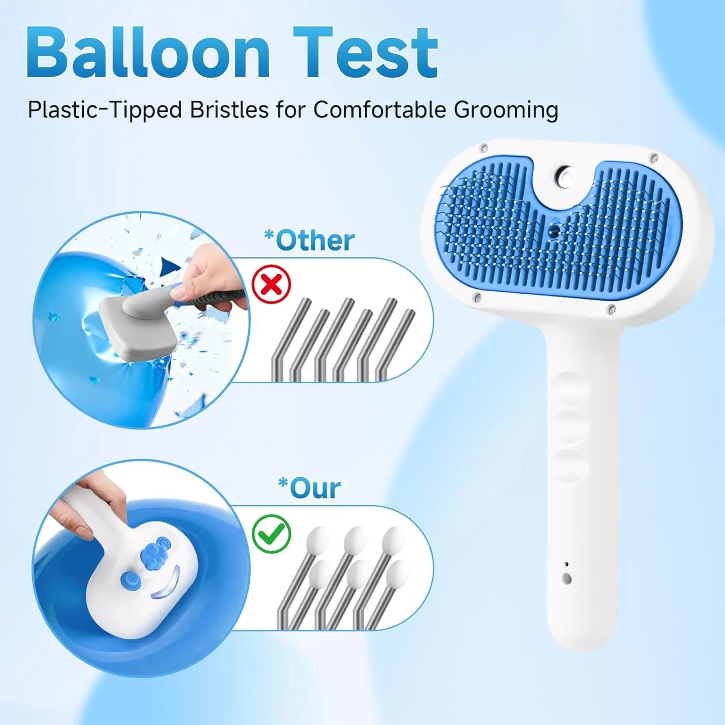 3-in-1 Pet Steam Brush for Shedding & Hair Removal - Self-Cleaning Comb with Mist, Blue