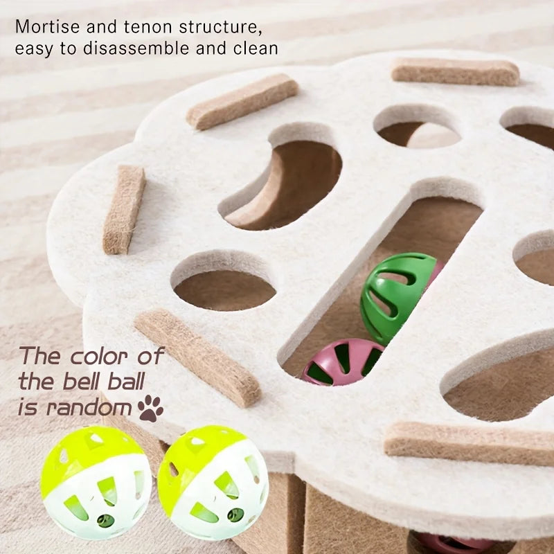 Interactive Cat Puzzle Toy Box – Felt Maze Tunnel with Bell Ball for Indoor Cat Entertainment & Enrichment