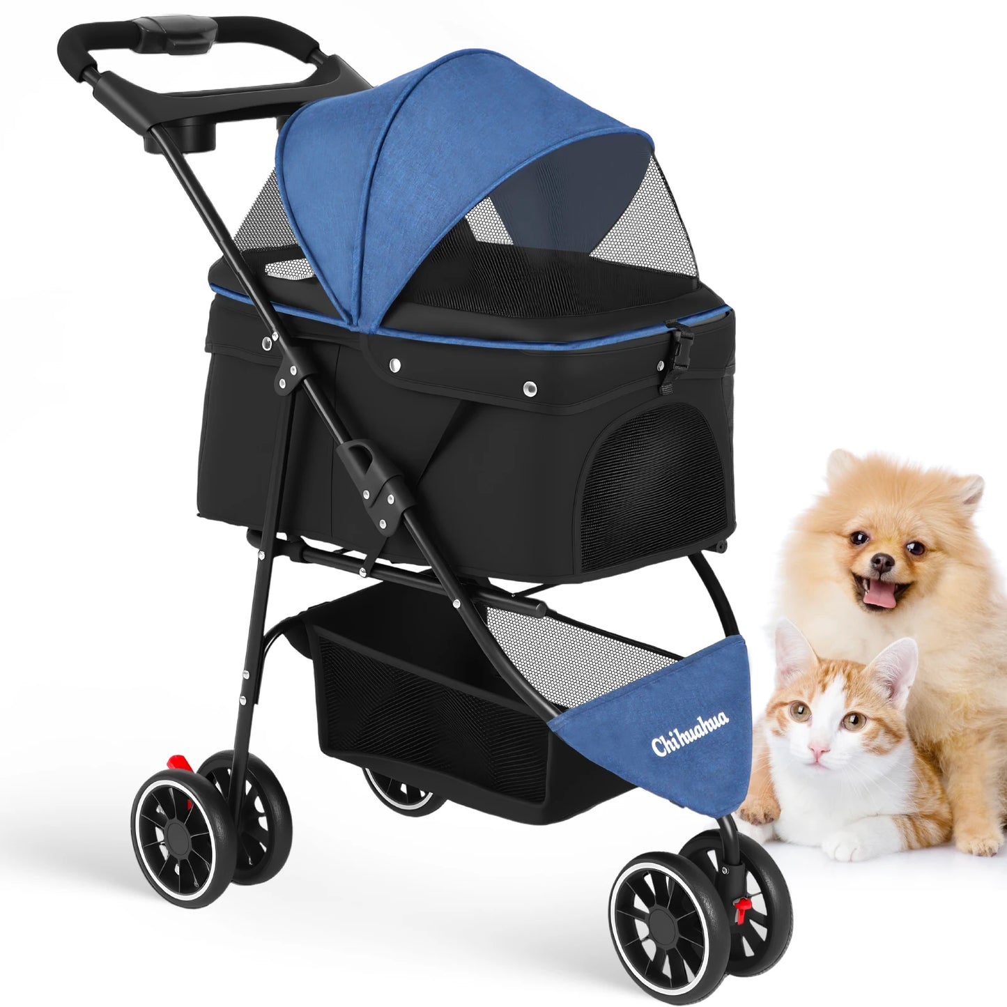 Foldable Pet Stroller – Portable Travel Stroller for Small Dogs, Puppies & Cats