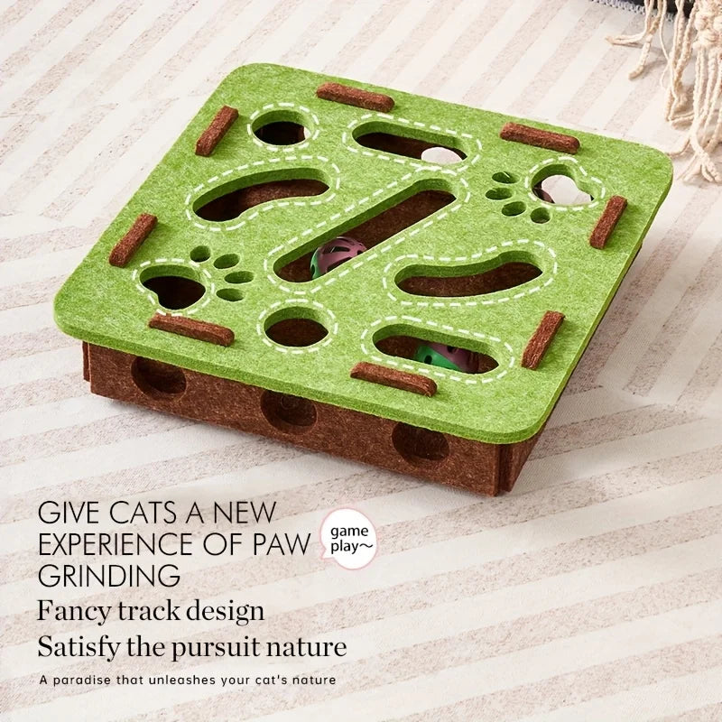 Interactive Cat Puzzle Toy Box – Felt Maze Tunnel with Bell Ball for Indoor Cat Entertainment & Enrichment