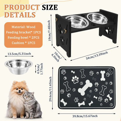 Elevated Pet Bowls with Adjustable Stand – Slow Feeder & Double Stainless Steel Food and Water Bowls for Small, Medium & Large Pets