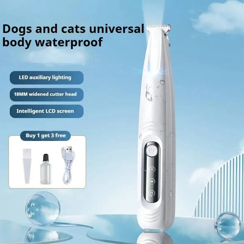Dog and Cat Paw Trimmer with LED Light – Waterproof Pet Grooming Clipper with Digital Display & 18mm Wide Blade