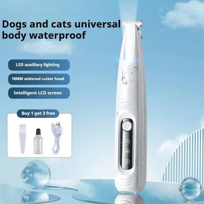 Dog and Cat Paw Trimmer with LED Light – Waterproof Pet Grooming Clipper with Digital Display & 18mm Wide Blade