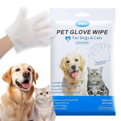 6PCS Pet Cleaning Wipes Gloves – Disposable Deodorizing Paw & Body Bath Wipes for Dogs & Cats