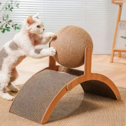 2-in-1 Wooden Cat Scratching Ball with Sisal Scratcher – Durable Paw Grinding Toy for Cats