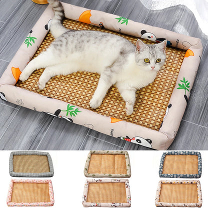 Summer Cat Cooling Sleeping Mat – Breathable Rattan Pet Bed Cushion with Anti-Slip Design for Cats & Small Dogs