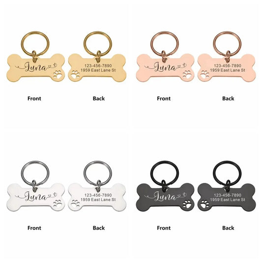 Custom Engraved Dog ID Tag – Personalized Name & Phone Number with Wavy Line Design