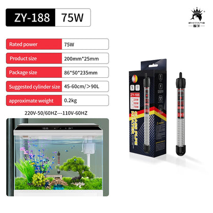 Adjustable Aquarium Heater Rod 25W–300W – Submersible Thermostat Water Heater for Fish Tanks (110V–220V)