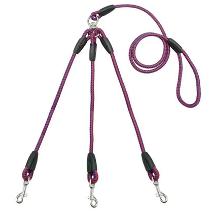 3-Way No-Tangle Dog Leash – Adjustable Triple Coupler Lead with Soft Padded Handle for Walking 3 Dogs