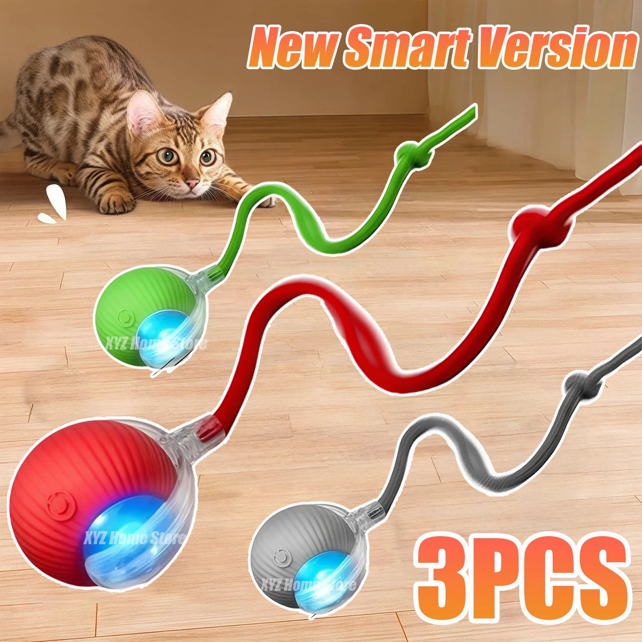 Automatic Rolling Cat Toy Ball – Rechargeable Smart Ball with Faux Tail Mouse Chase Toy for Cats & Small Dogs