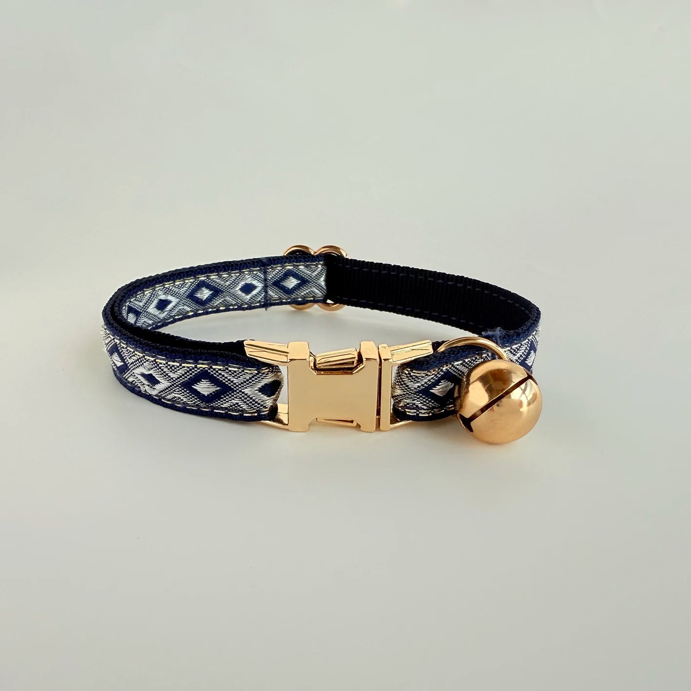 Personalized Jacquard Cat Collar with Gold Thread – Adjustable Collar for Kittens & Small Dogs