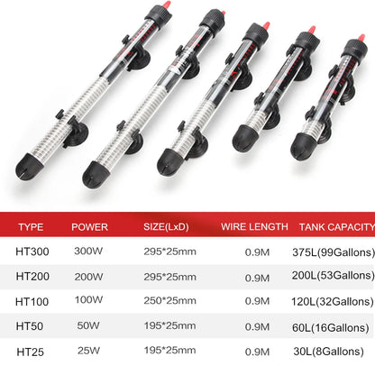 Adjustable Aquarium Heater – 25W/50W/100W/200W/300W Submersible Fish Tank Thermostat Heating Rod for Freshwater & Marine Aquariums