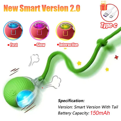 Automatic Rolling Cat Toy Ball – Rechargeable Smart Ball with Faux Tail Mouse Chase Toy for Cats & Small Dogs