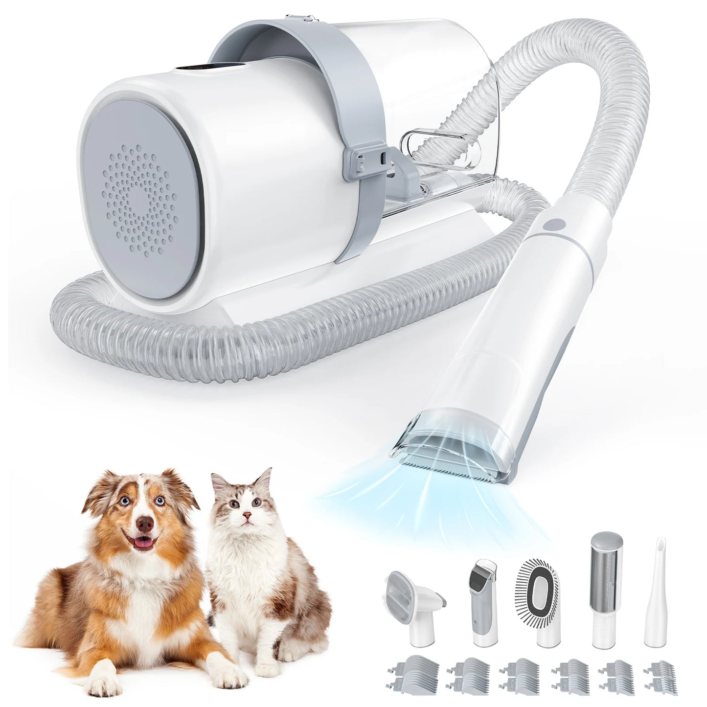 2.5L Professional Pet Grooming Vacuum Kit – 3 Suction Modes, 5 Grooming Tools & Cordless Low-Noise Clippers for Dogs & Cats