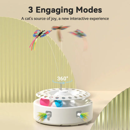 ROJECO 3-in-1 Automatic Cat Toy – Interactive Electric Butterfly, Feather Teaser & Track Ball Play Set for Indoor Cats & Kittens