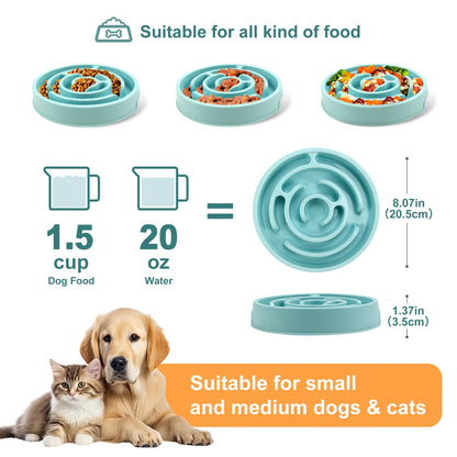 Slow Feeder Dog and Cat Bowl – Non-Slip Anti-Gulping Feeding Dish for Large, Medium & Small Dogs, Puppies and Cats