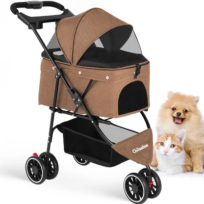 Foldable Pet Stroller – Portable Travel Stroller for Small Dogs, Puppies & Cats