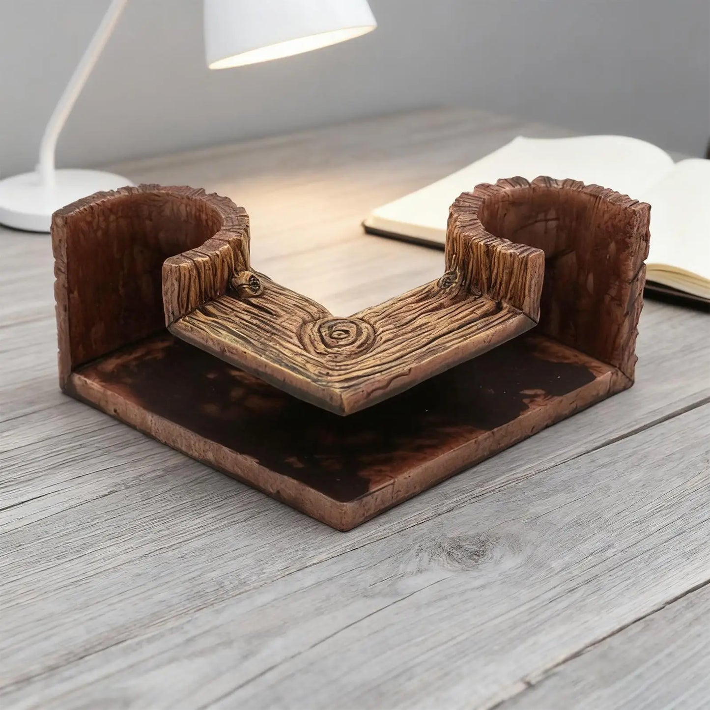 Wood Grain Aquarium Tunnel Cave – Two-Hole Fish Tank Corner Hideout & Shelter Decoration for Fish, Shrimp & Aquatic Pets