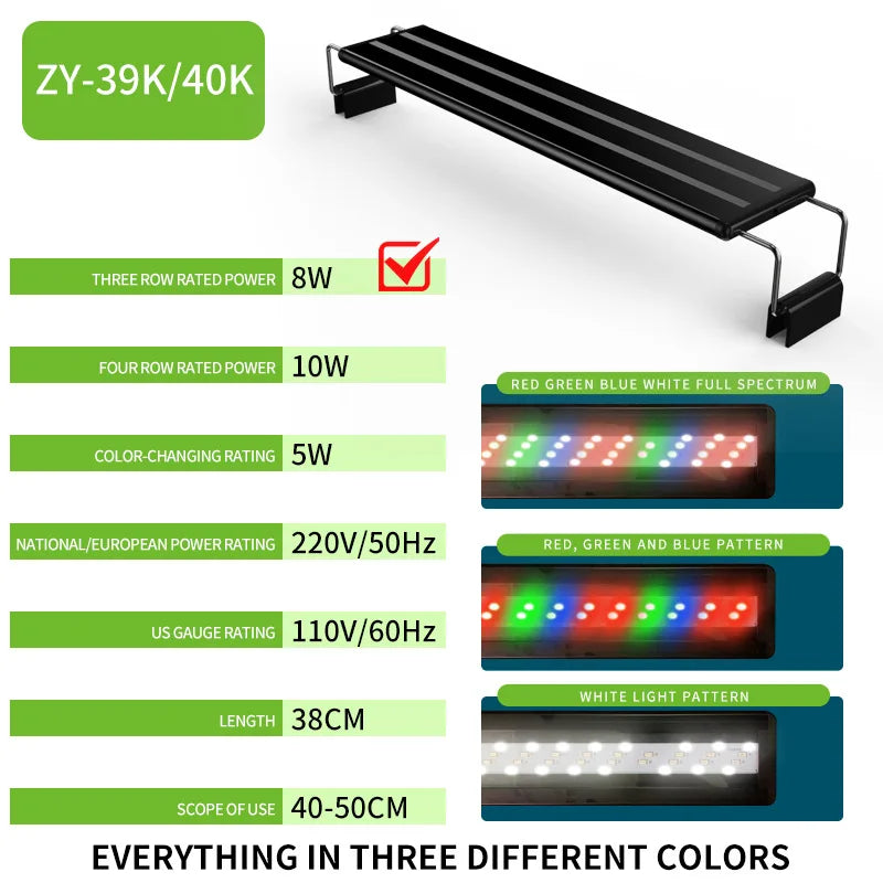 220V  fish tank light LED light stand grass tank red green blue light aquarium lighting four rows of color changeable lights