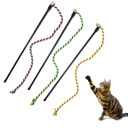 Interactive Cat Teaser Wand Toy – Chew & Chase Rope Stick for Cats, Kittens & Indoor Play