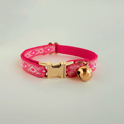 Personalized Jacquard Cat Collar with Gold Thread – Adjustable Collar for Kittens & Small Dogs