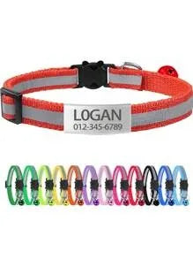 13 Colors Custom Engraved Reflective Cat Collar with Safety Buckle & Bell, Adjustable Personalized Pet Collar for Small Cats