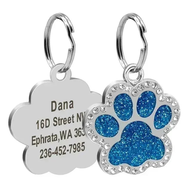 Personalized Pet Name Tag – Engraved Paw Print Collar Pendant for Dogs & Cats