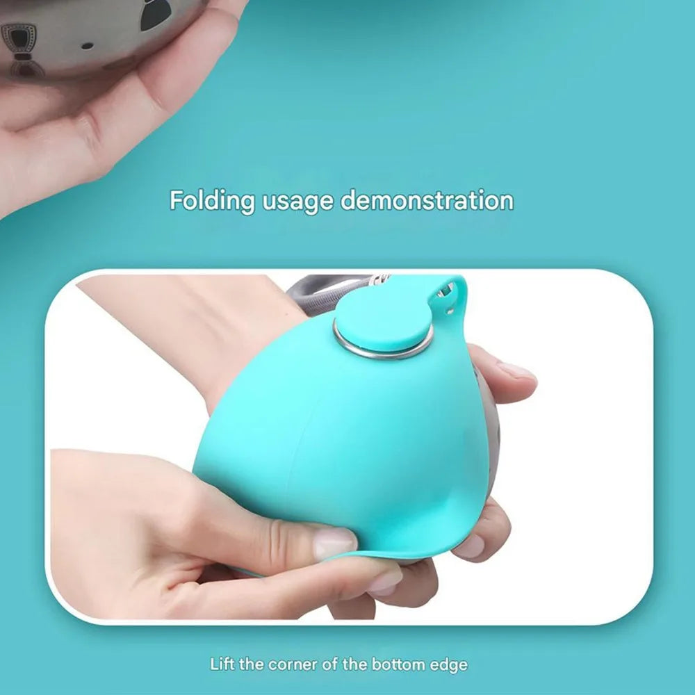 Dog Water Bottle with Removable Silicone Bowl – 285ml Stainless Steel Leak-Proof Travel Water Dispenser for Walking, Hiking & Outdoor Activities