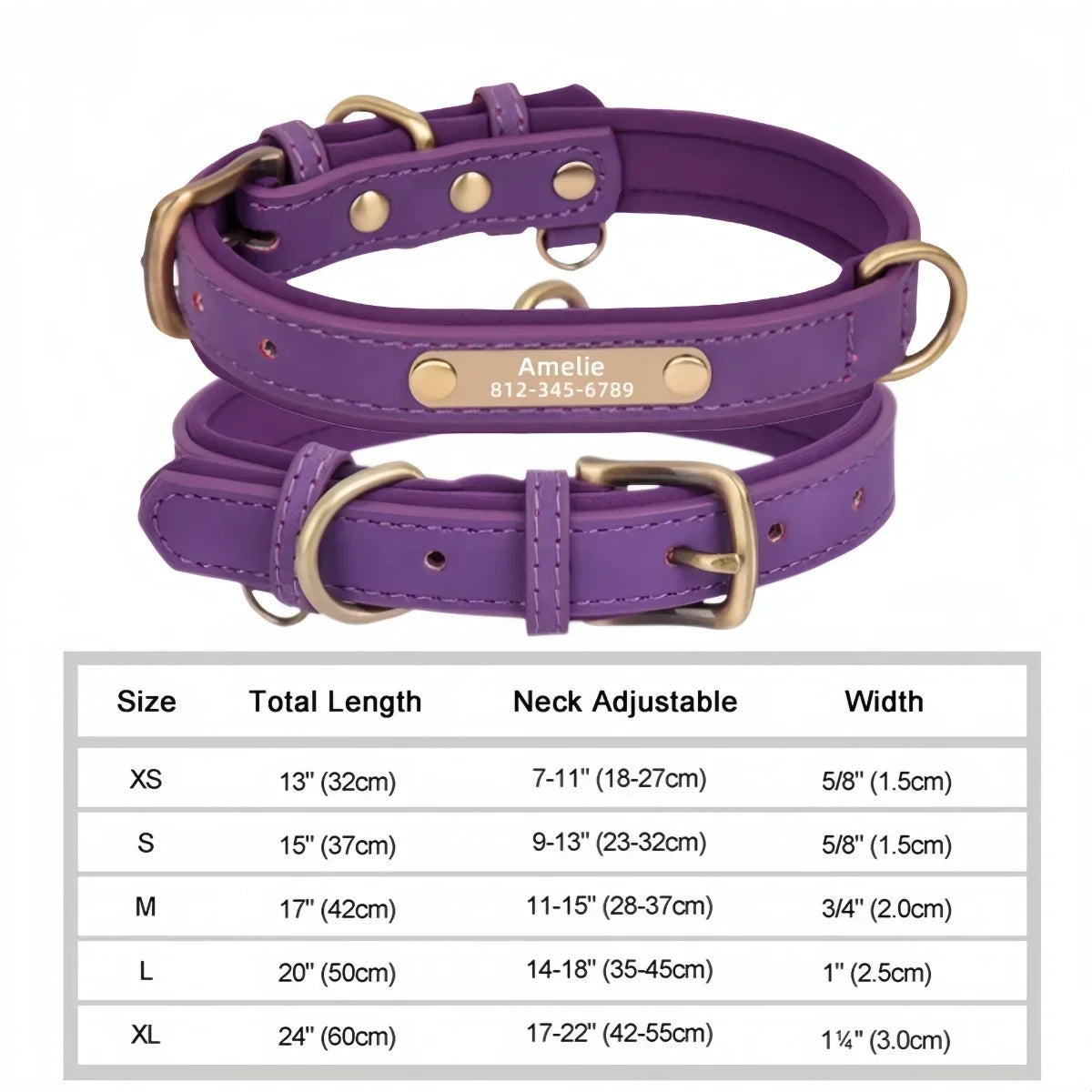 Custom Engraved Leather Dog Collar – Personalized Nameplate Collar for All Breeds