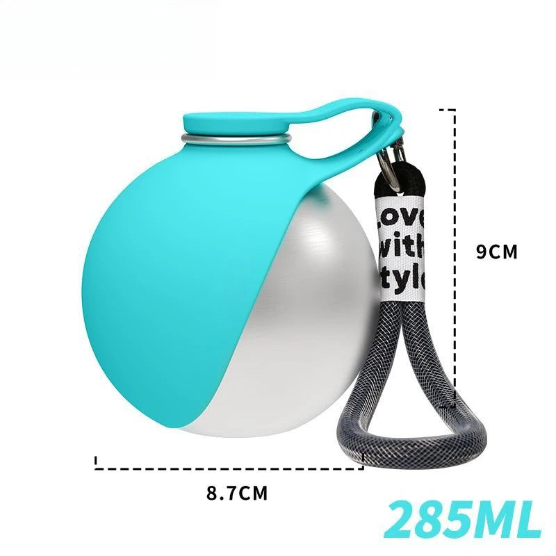 Dog Water Bottle with Removable Silicone Bowl – 285ml Stainless Steel Leak-Proof Travel Water Dispenser for Walking, Hiking & Outdoor Activities