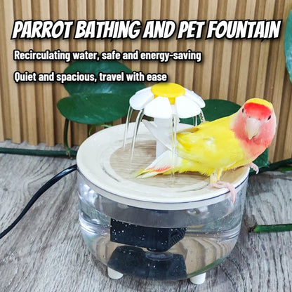 2-in-1 Automatic Parrot Bath & Water Fountain – USB-Powered Circulating Bath with Drip-Free Design for Birds & Small Pets