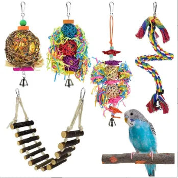 Parrot Toy Set – Interactive Bird Cage Toy Combination with Chewing, Climbing & Play Accessories for Parrots & Pet Birds