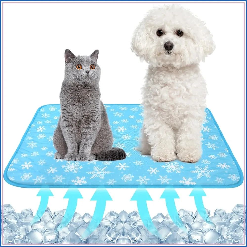 Summer Pet Cooling Mat – Blue Snowflake Cooling Cushion for Dogs, Cats & Kids, Comfortable Heat Relief Pad