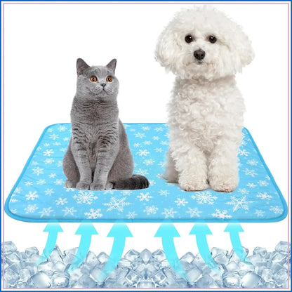 Summer Pet Cooling Mat – Blue Snowflake Cooling Cushion for Dogs, Cats & Kids, Comfortable Heat Relief Pad