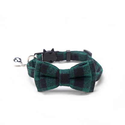 Plaid Breakaway Cat Collar with Bow Tie & Bell – Adjustable Safety Collar for Cats and Kittens
