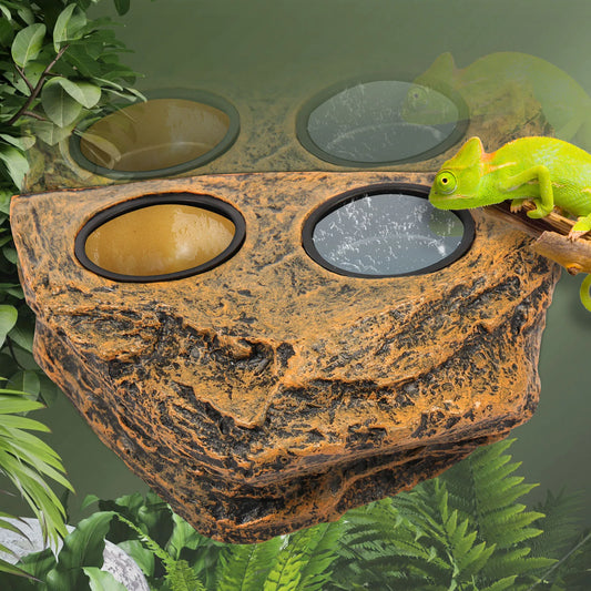 Magnetic Reptile Feeder Ledge – Food & Water Dish with 4 Bowls for Geckos, Lizards, Tree Frogs & Chameleons