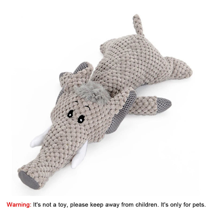 Bite-Resistant Plush Dog Toy – Squeaky Lion, Wolf & Elephant Pet Toy for Small & Medium Dogs